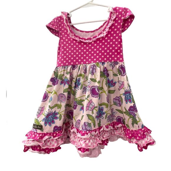 Matilda Jane Brilliant Daydream Dot‎ Dot Dot Dress Pink Polka Dot Floral Sz 4 - Picture 1 of 7